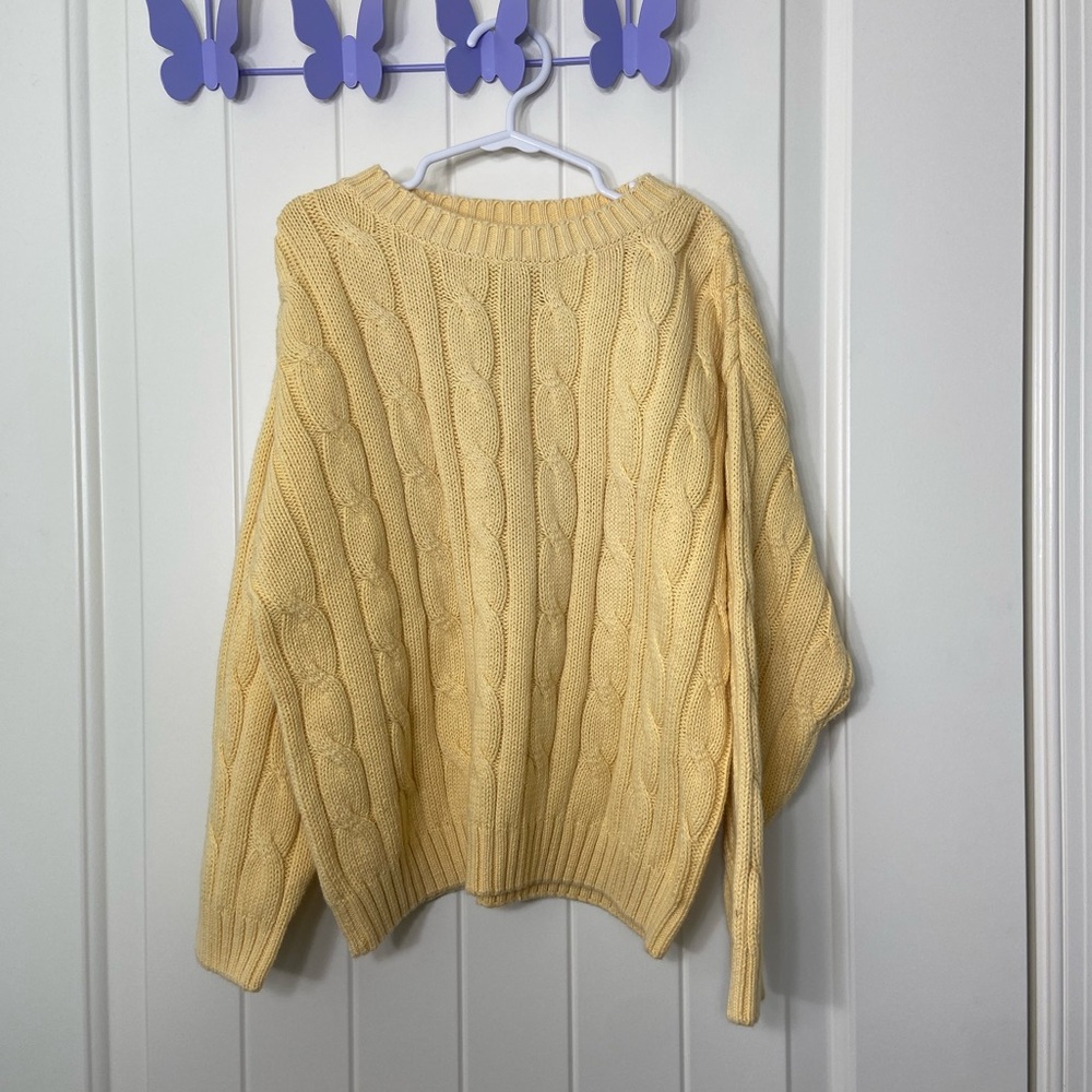 EUC Vintage Talbots‎ Kids yellow cable knit thick cotton warm sweater small